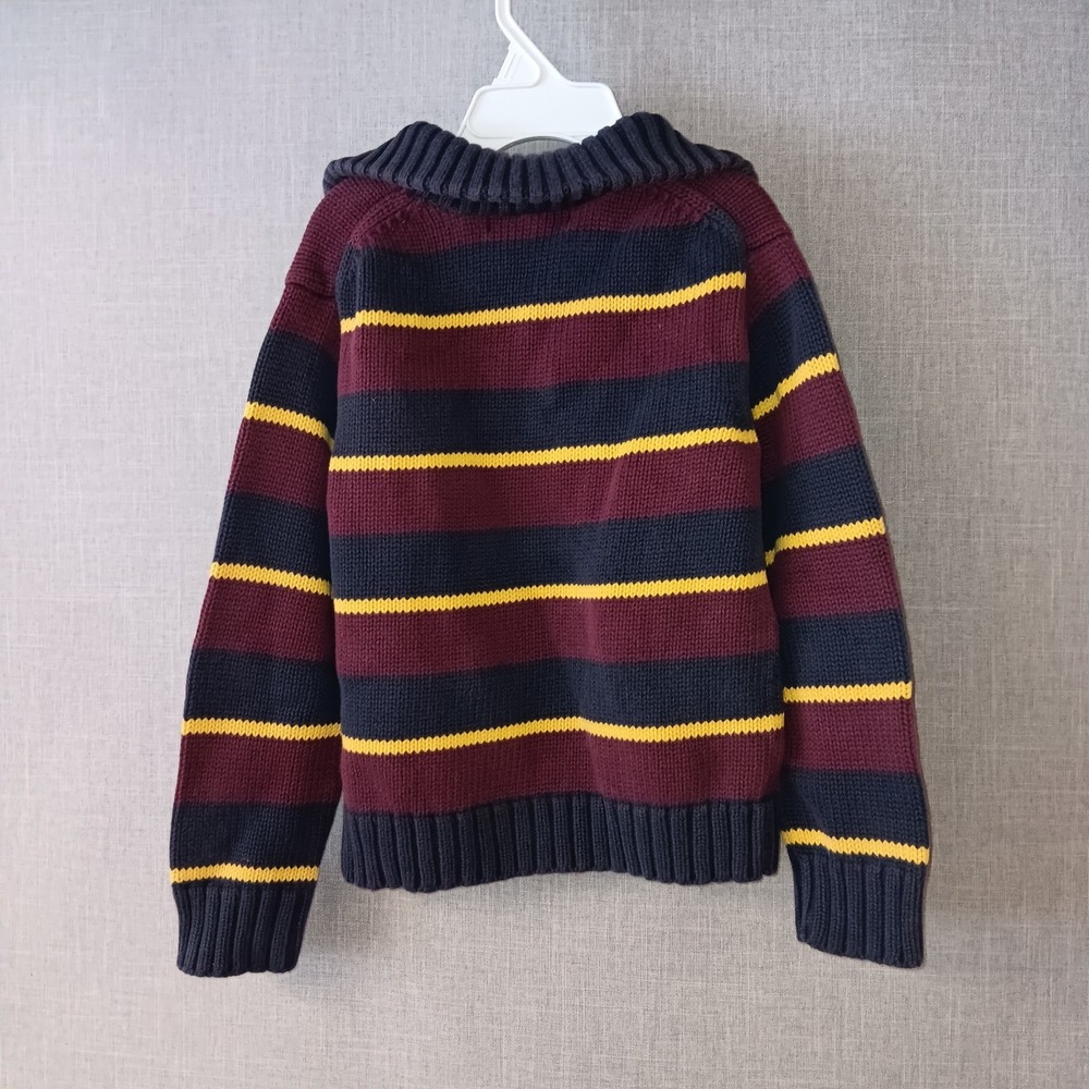 Polo Ralph Lauren Boys Striped Quarter Zip Sweater Maroon Navy Yellow 4 Logo - Picture 2 of 4
